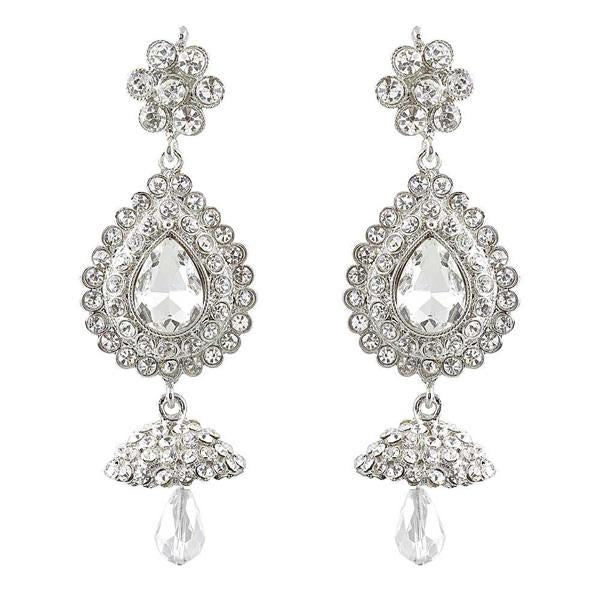 Tip Top Fashions Silver Plated White Austrian Stone Dangler Earrings - 1300916