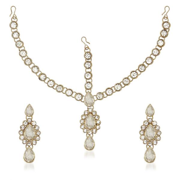 Soha Fashion White Kundan Maang Tikka With Earrings