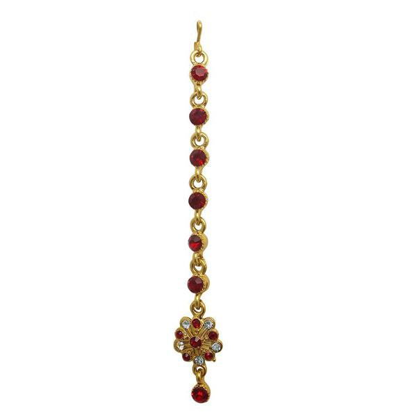 Soha Fashion Red Austrian Stone Gold Plated Maang Tikka - 1501603F