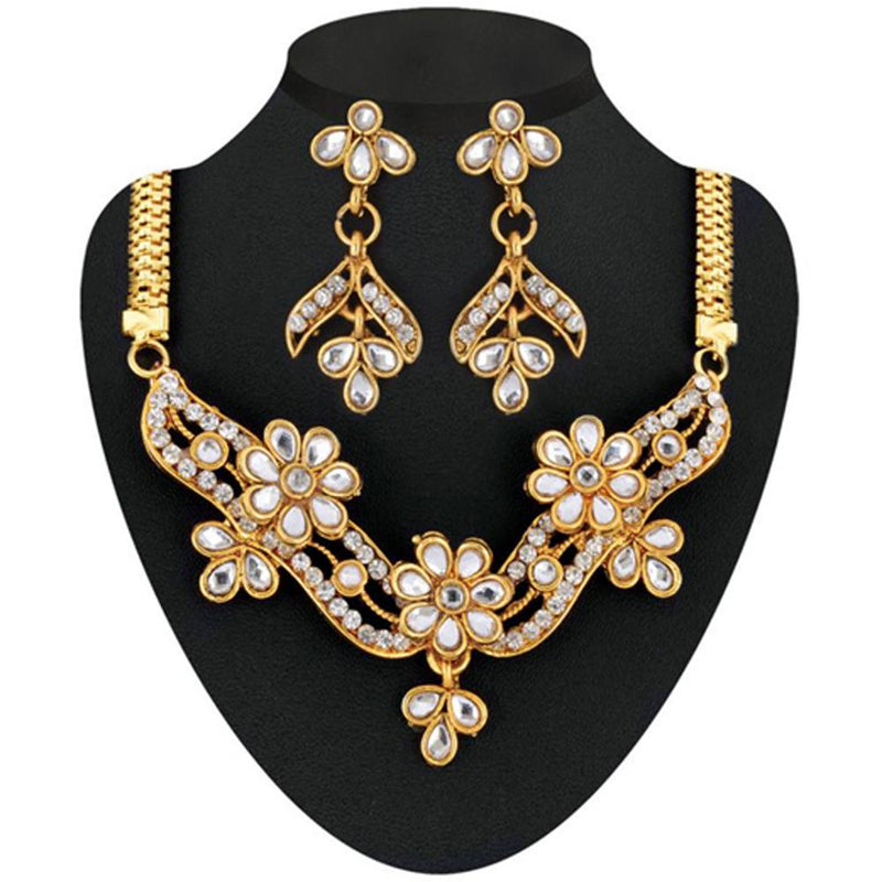 Soha Fashion Gold Plated White Kundan Stone Necklace Set - 2200603