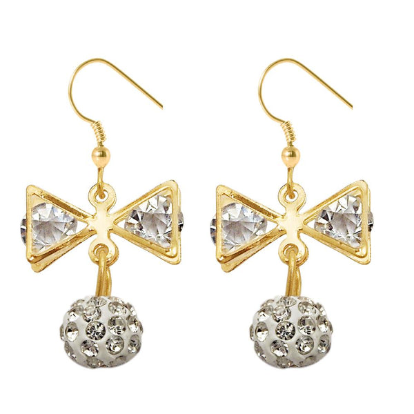 Urthn White Glass Stone Gold Plated Ball Earring - 1307962F