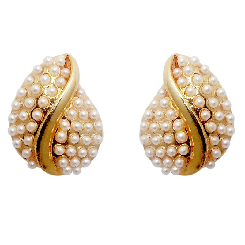 Urbana White Pearl Gold Plated Stud Earrings - 1310018