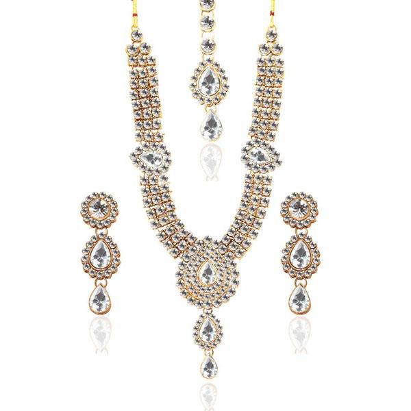 Vivant Charms Glass Stone Necklace Set With Maang Tikka - 1103601