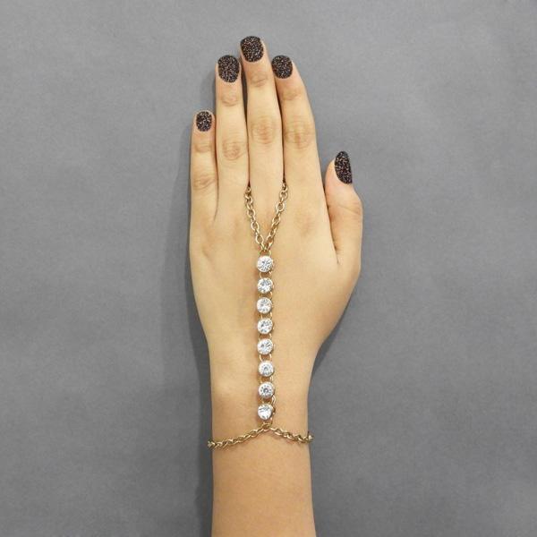 Apurva Pearls Gold Plated Stone Chain Hand Harness - 1502401
