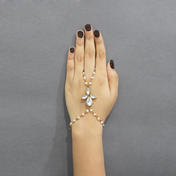 Tip Top Fashions Stone Pearl Gold Plated Chain Hand Harness - 1502403