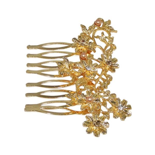 Apurva Pearls Stone Floral Design Gold Plated Hair Brooch - 1502036