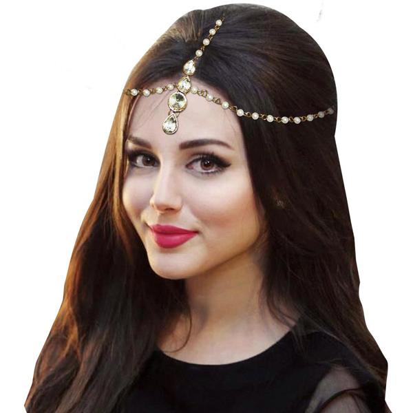 Tip Top Fashions Stone Gold Plated Pearl Maang Tikka - 1502501