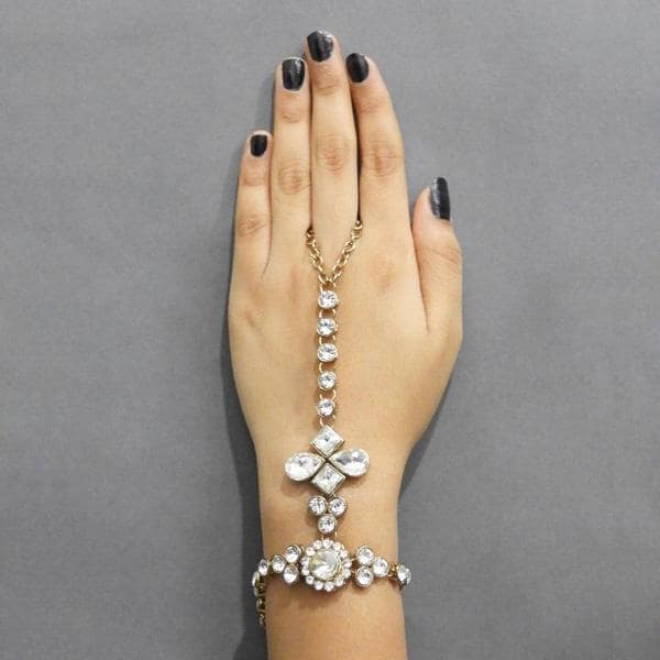 Apurva Pearls Gold Plated Glass Stone Chain Hand Harness