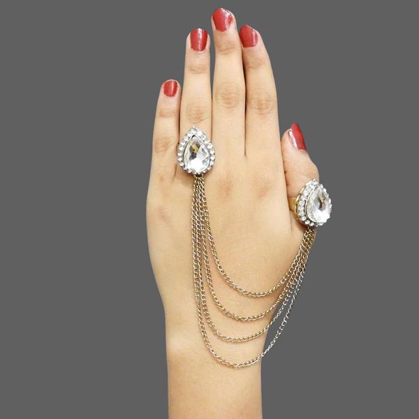 Apurva Pearls Stone Tassel Chain Double Finger Ring