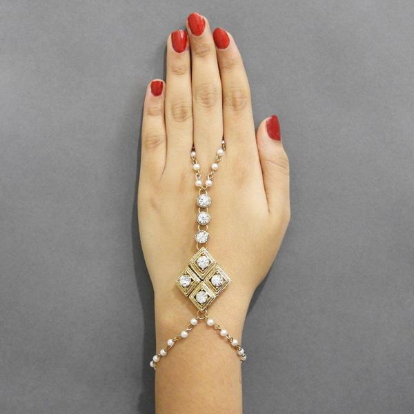 Apurva Pearls Gold Plated Glass Stone Chain Hand Harness - 1502429