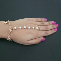 Apurva Pearls Gold Plated Pearl Chain Hand Harness - 1502360