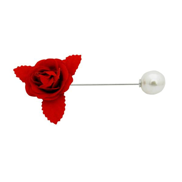 Apurva Pearls Red Rose Hair Brooch - 1502236