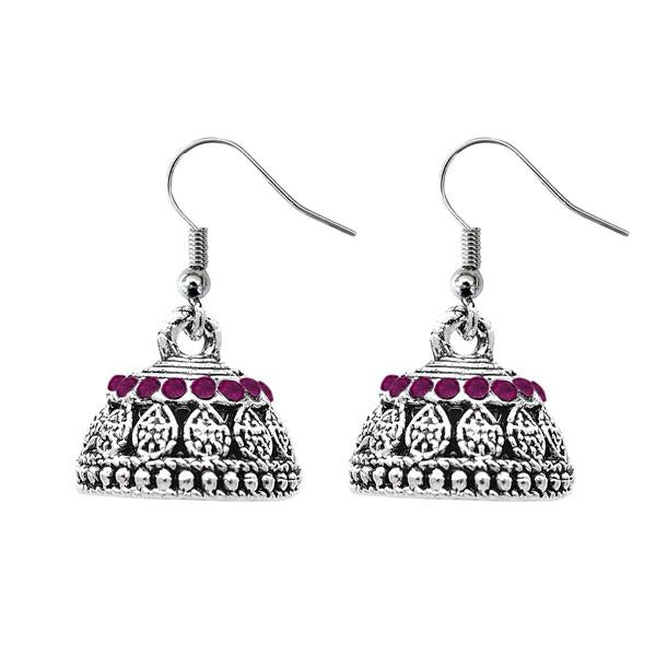 JewelEthnic Pink Austrian Stone Rhodium Plated Jhumki - 1307507C