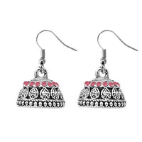 JewelEthnic Pink Austrian Stone Rhodium Plated Jhumki - 1307507D