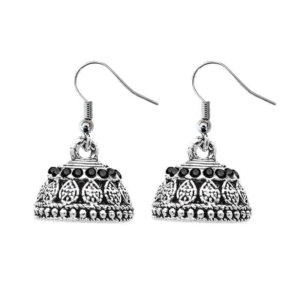 JewelEthnic Black Austrian Stone Rhodium Plated Jhumki - 1307507E