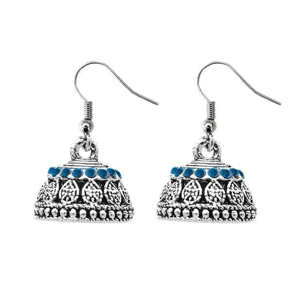 JewelEthnic Blue Austrian Stone Rhodium Plated Jhumki - 1307507F