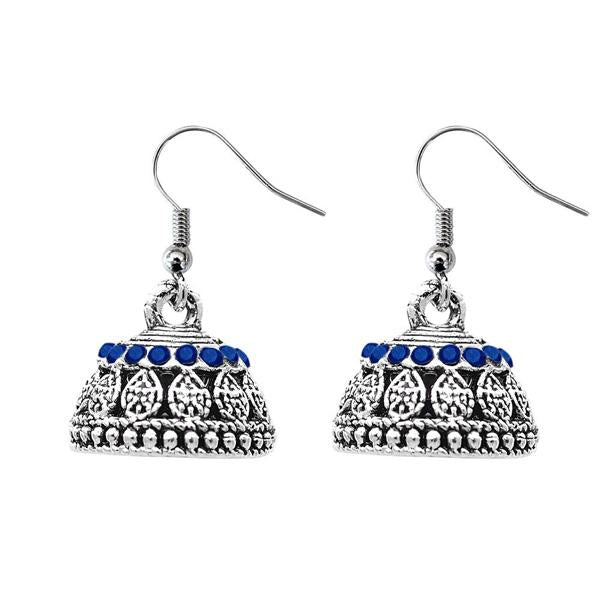 JewelEthnic Blue Austrian Stone Rhodium Plated Jhumki - 1307507G