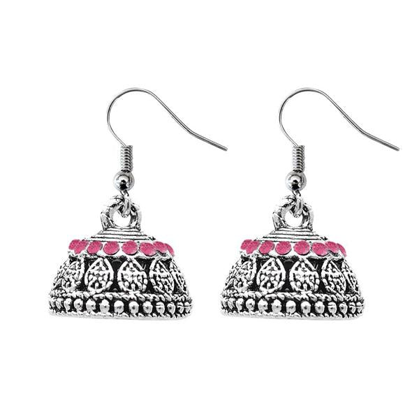 JewelEthnic Pink Austrian Stone Rhodium Plated Jhumki - 1307507H