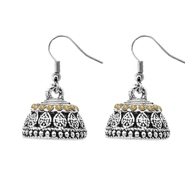 JewelEthnic Yellow Austrian Stone Rhodium Plated Jhumki - 1307507I