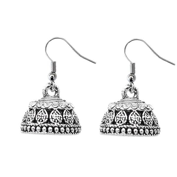 JewelEthnic White Austrian Stone Rhodium Plated Jhumki - 1307507K