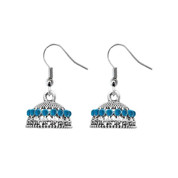 JewelEthnic Blue Austrian Stone Rhodium Plated Jhumki - 1307508A