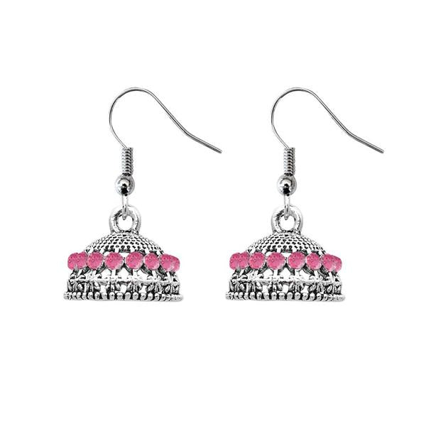 JewelEthnic Pink Austrian Stone Rhodium Plated Jhumki - 1307508C