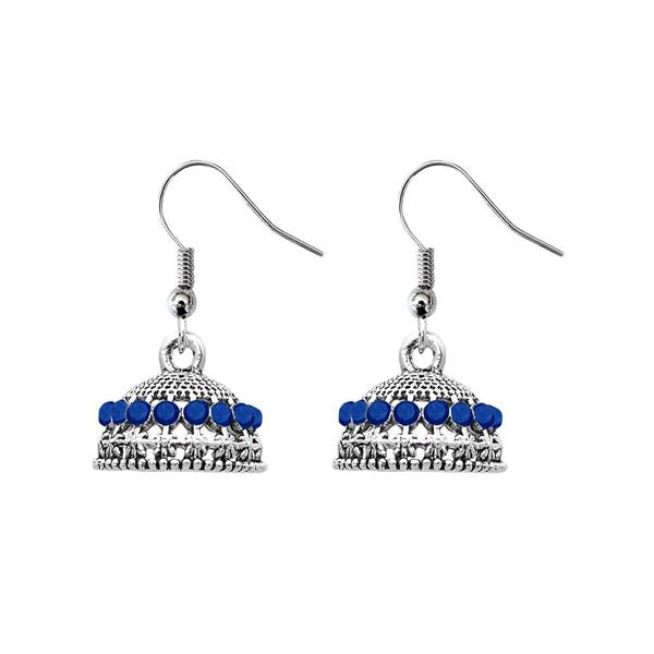 JewelEthnic Blue Austrian Stone Rhodium Plated Jhumki - 1307508D