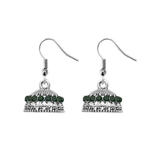 JewelEthnic Green Austrian Stone Rhodium Plated Jhumki - 1307508E