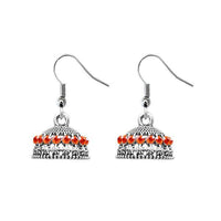 JewelEthnic Orange Austrian Stone Rhodium Plated Jhumki - 1307508G
