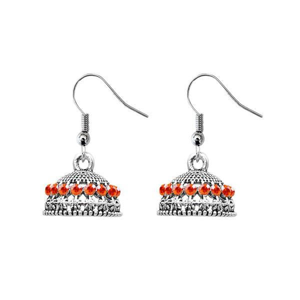 JewelEthnic Orange Austrian Stone Rhodium Plated Jhumki - 1307508G