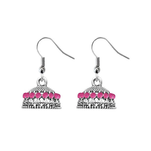 JewelEthnic Pink Austrian Stone Rhodium Plated Jhumki - 1307508J