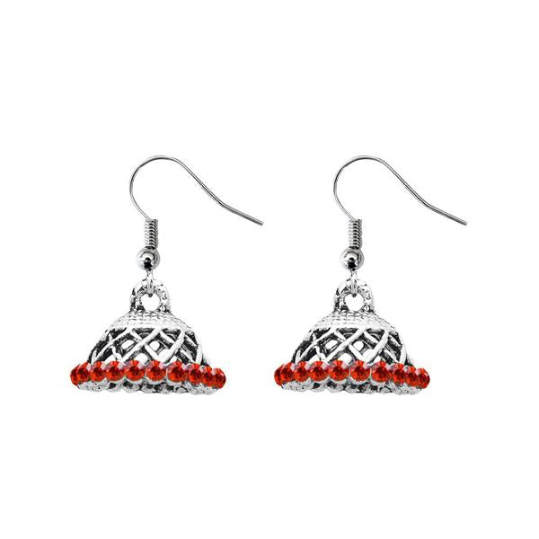 JewelEthnic Orange Austrian Stone Rhodium Plated Jhumki - 1307509A