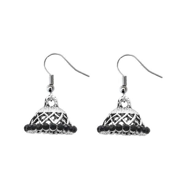 JewelEthnic Black Austrian Stone Rhodium Plated Jhumki - 1307509B