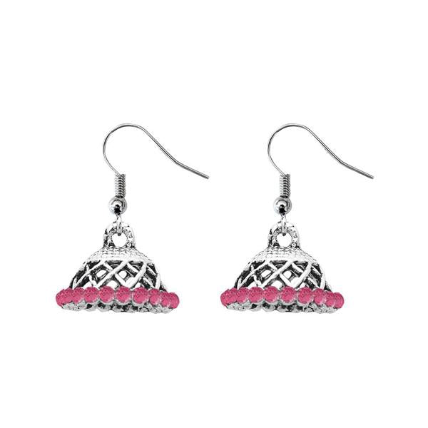 JewelEthnic Pink Austrian Stone Rhodium Plated Jhumki - 1307509C