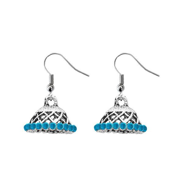 JewelEthnic Blue Austrian Stone Rhodium Plated Jhumki - 1307509D