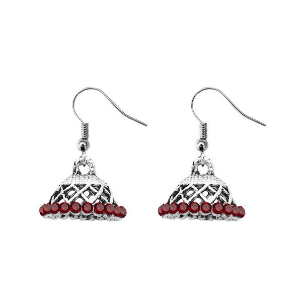 JewelEthnic Maroon Austrian Stone Rhodium Plated Jhumki - 1307509E