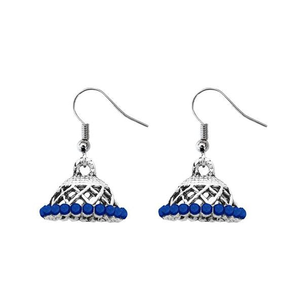 JewelEthnic Blue Austrian Stone Rhodium Plated Jhumki - 1307509F