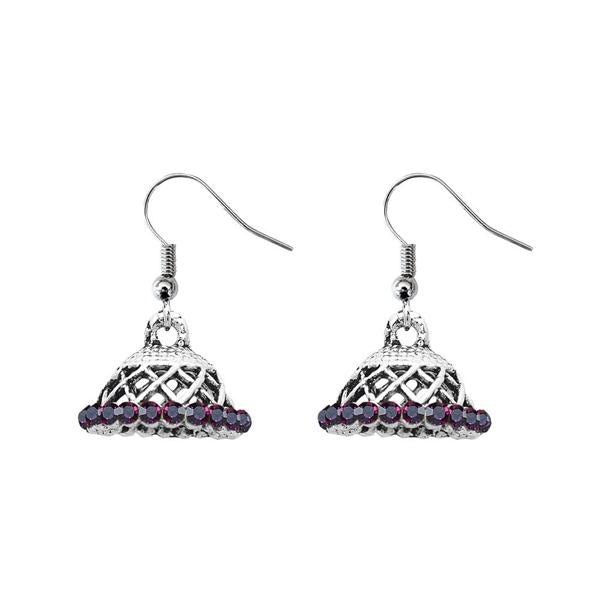 JewelEthnic Purple Austrian Stone Rhodium Plated Jhumki - 1307509H