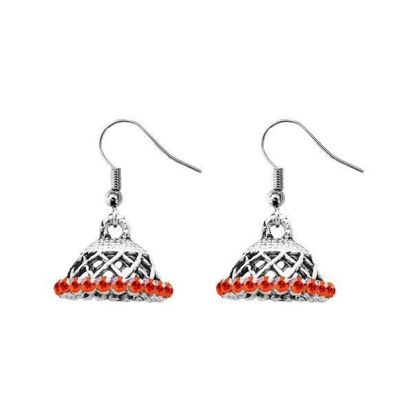 JewelEthnic Orange Austrian Stone Rhodium Plated Jhumki - 1307509I