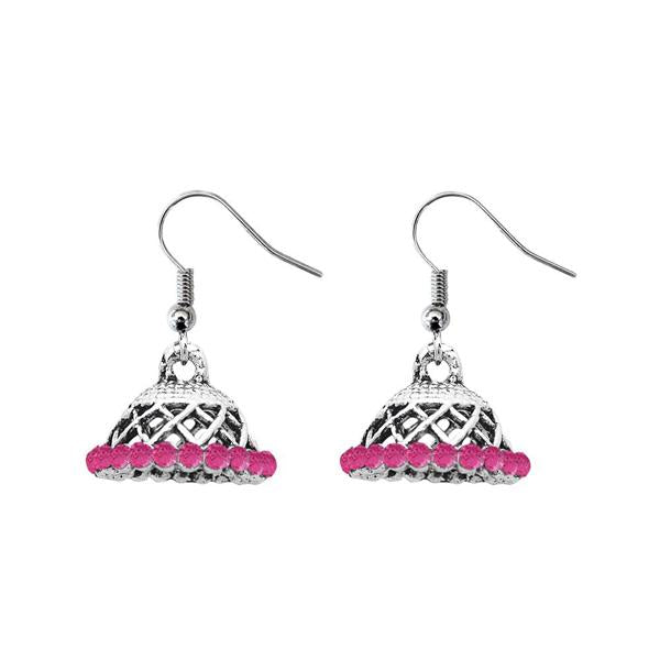 JewelEthnic Pink Austrian Stone Rhodium Plated Jhumki - 1307509J