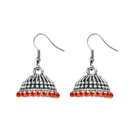 JewelEthnic Orange Austrian Stone Rhodium Plated Jhumki - 1307510C