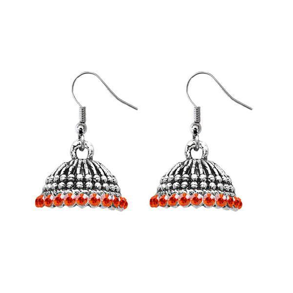 JewelEthnic Orange Austrian Stone Rhodium Plated Jhumki - 1307510C