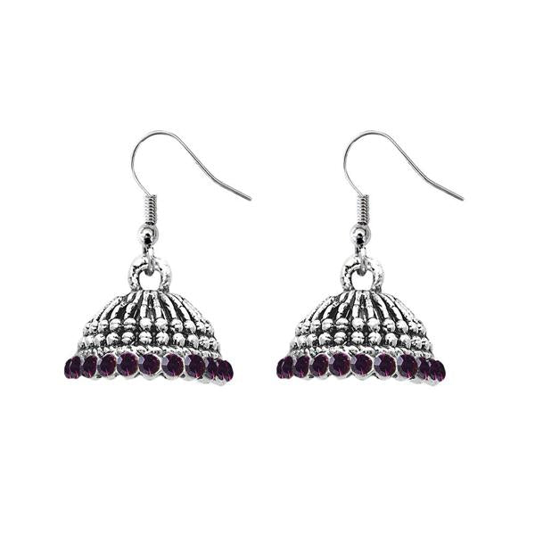 JewelEthnic Black Austrian Stone Rhodium Plated Jhumki - 1307510D