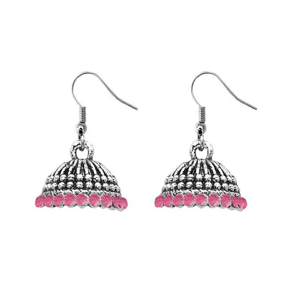 JewelEthnic Pink Austrian Stone Rhodium Plated Jhumki - 1307510E