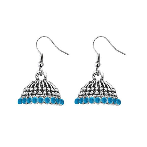 JewelEthnic Blue Austrian Stone Rhodium Plated Jhumki - 1307510F