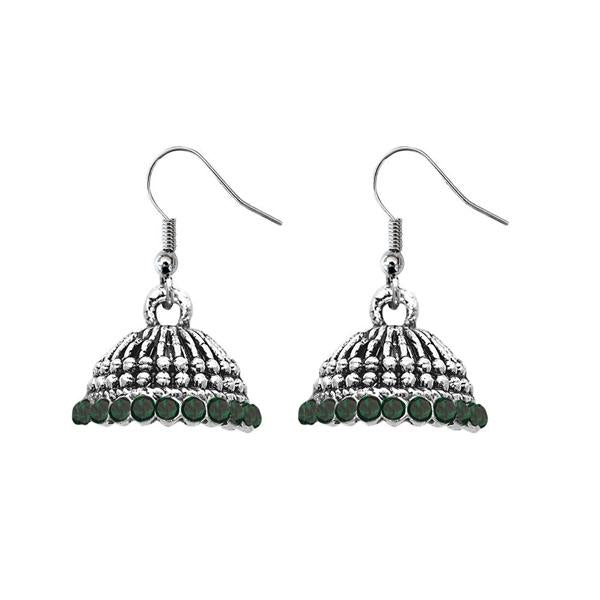 JewelEthnic Green Austrian Stone Rhodium Plated Jhumki - 1307510H