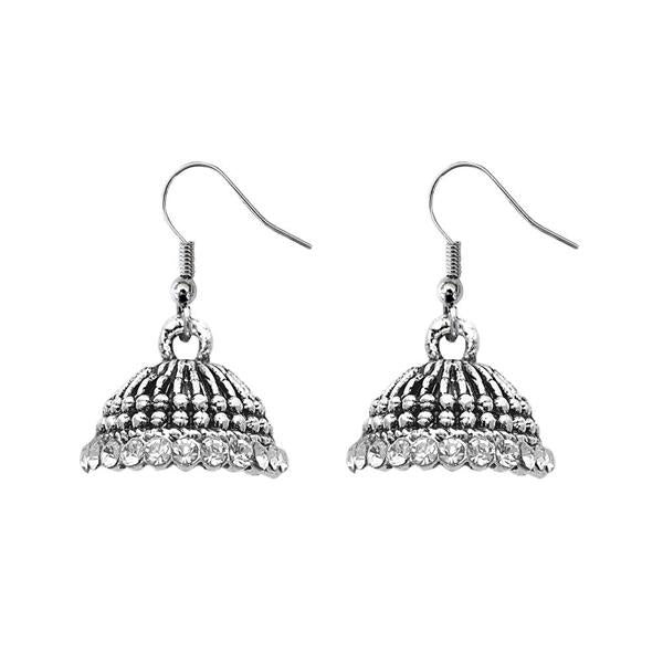 JewelEthnic White Austrian Stone Rhodium Plated Jhumki - 1307510I