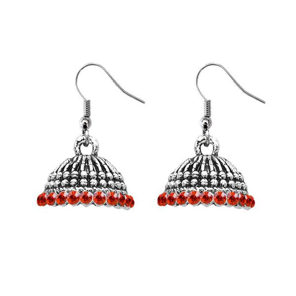 JewelEthnic Orange Austrian Stone Rhodium Plated Jhumki - 1307510J