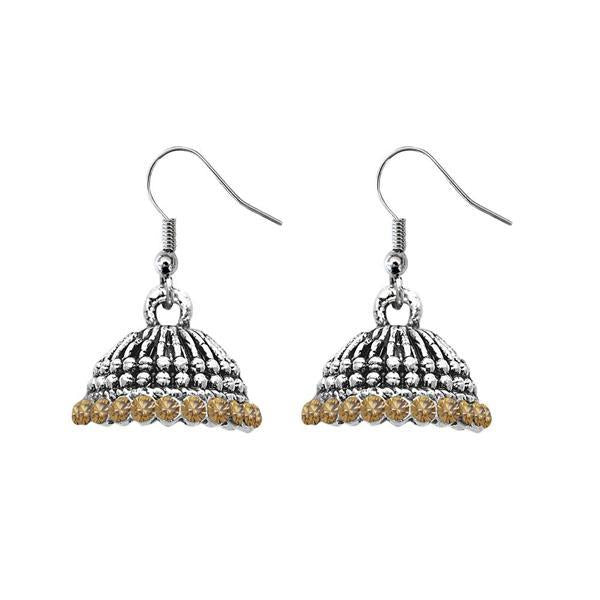 JewelEthnic Yellow Austrian Stone Rhodium Plated Jhumki - 1307510K