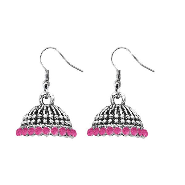 JewelEthnic Pink Austrian Stone Rhodium Plated Jhumki - 1307510L